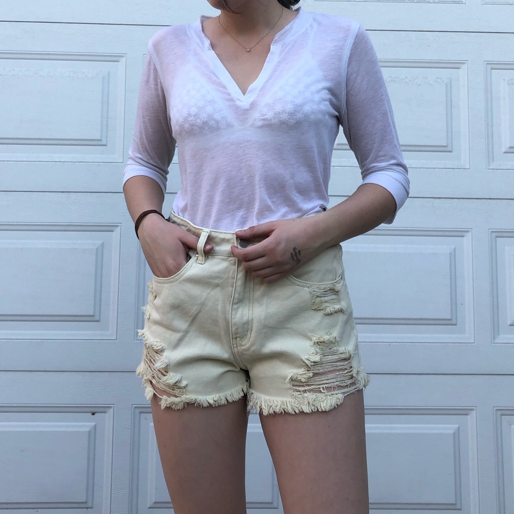 PacSun Ripped Yellow Shorts